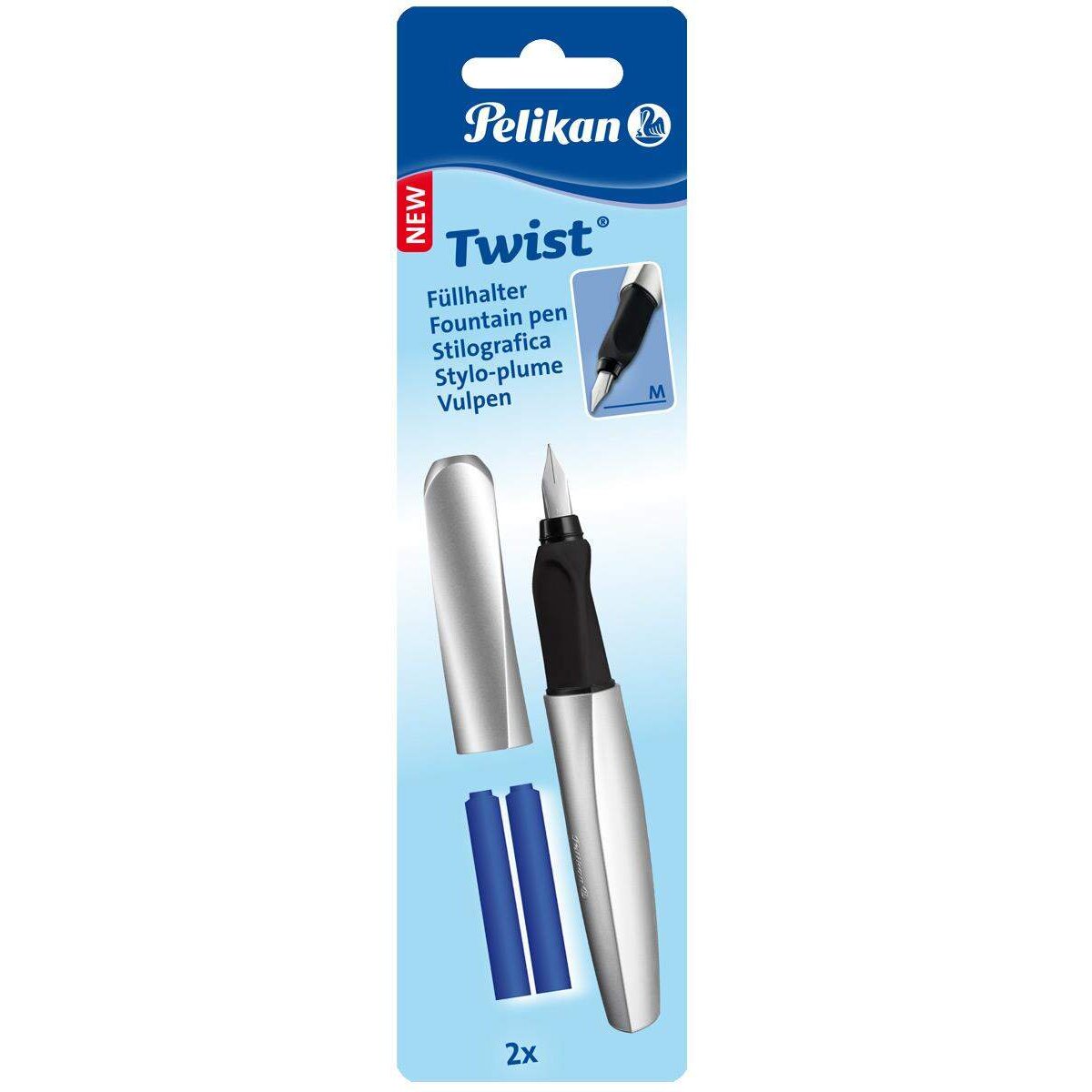 Pelikan Twist® Füller Feder M, Silver, universell für Rechts- und Linkshänder