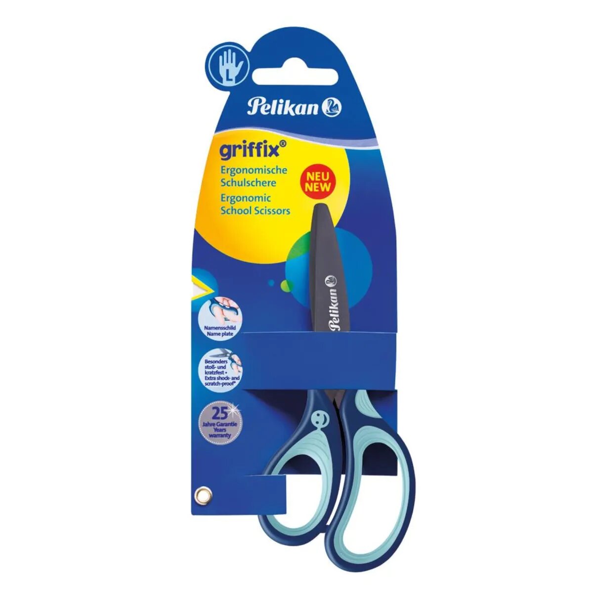 Pelikan griffix® Ergonomische Schulschere, blau, 14 cm, links, Blisterkarte