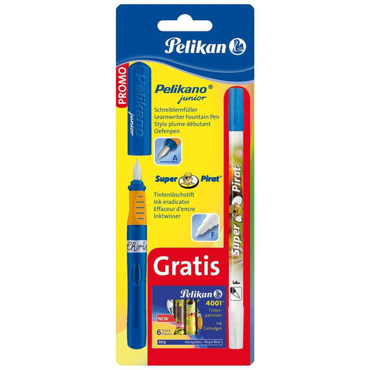 Pelikan Schulfüller Pelikano Junior P67A + Tintenlöscher 850F + Tintenpatronen TP6, sortiert