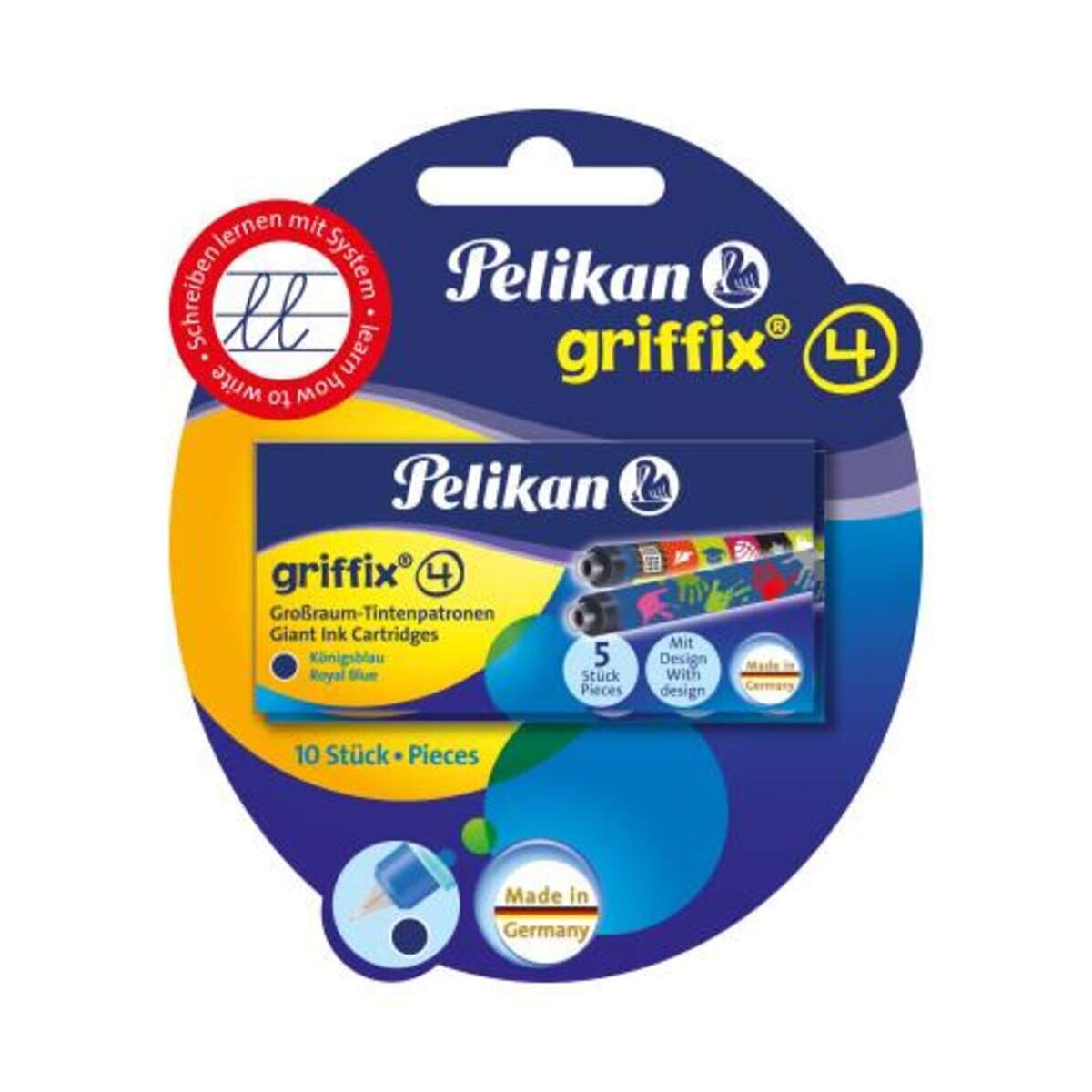 Pelikan griffix® Tintenpatronen mit 2 x 5 bunt bedruckten Großraum-Patronen Königsblau