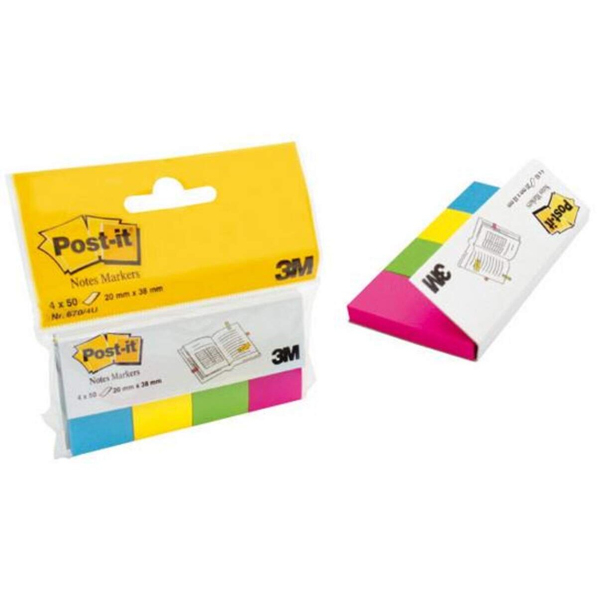 Post-it® Haftstreifen Page Marker, 20 x 38 mm, Ultrafarben, 50 Blatt, 4 Block im Etui