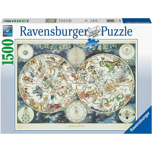 Ravensburger Puzzle Weltkarte mit fantastischen Tierwesen, 1500 Teile