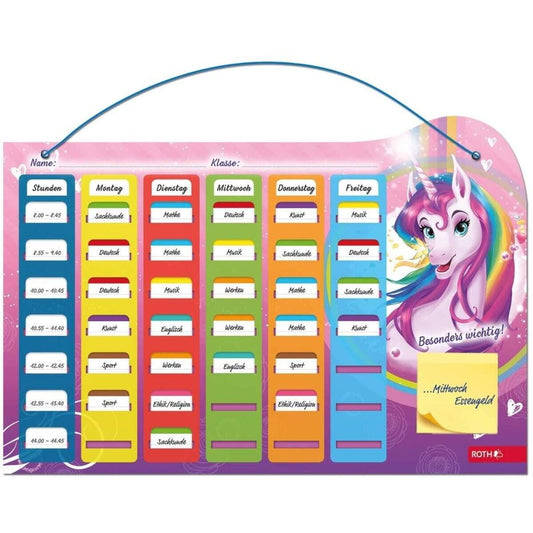 Roth Stundenplan A3 Einhornportrait Steck Fix Klipp & Klar Tagesfarben, Roth