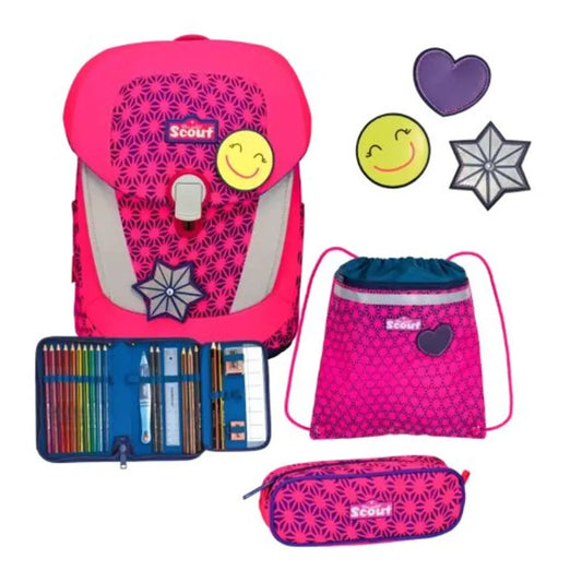 Scout Schulranzen-Set Sunny II DIN Neon Safety Pink Glow, 4-teilig