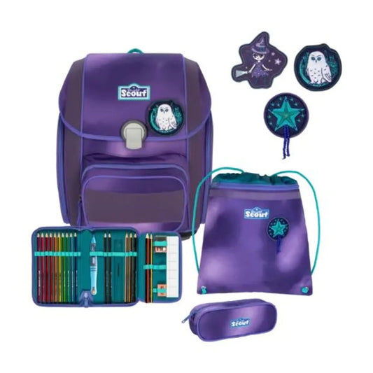 Scout Schulranzen-Set Genius Exklusiv Superflash Purple Magic, 4-teilig