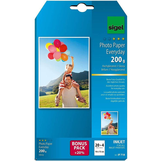 Sigel InkJet Fotopapier 10x15 cm, 20 + 4 Blatt gratis