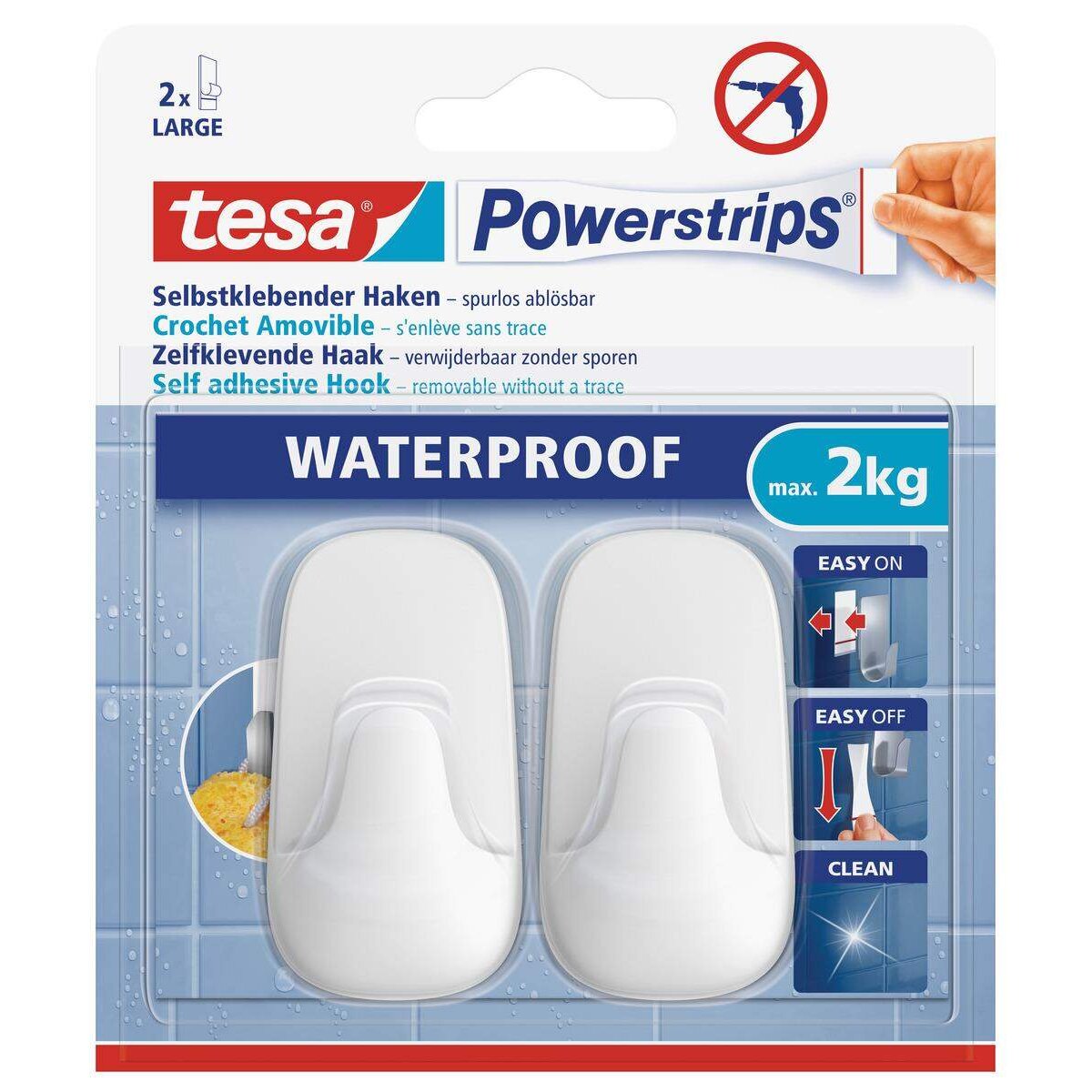 tesa Powerstrips Haken Waterproof L Kunststoff weiß