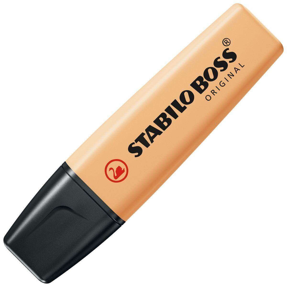 Textmarker - STABILO BOSS ORIGINAL Pastel - 4er Pack - sanftes Orange, himmlisches Blau, frische Fuchsie, seidengrau