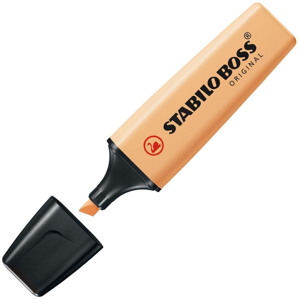 Textmarker - STABILO BOSS ORIGINAL Pastel - 4er Pack - sanftes Orange, himmlisches Blau, frische Fuchsie, seidengrau